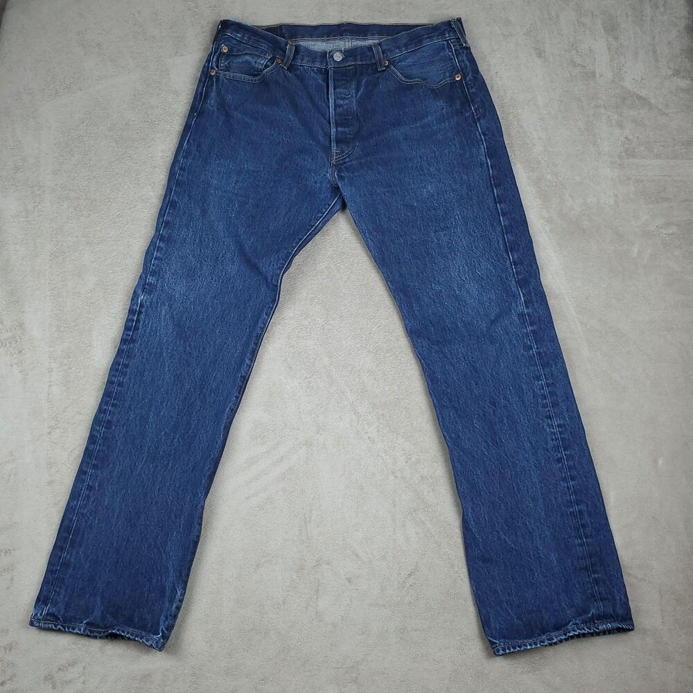Levis 501 Jeans Mens 35x32 Blue Medium Wash Straight Button Fly Denim Waterless